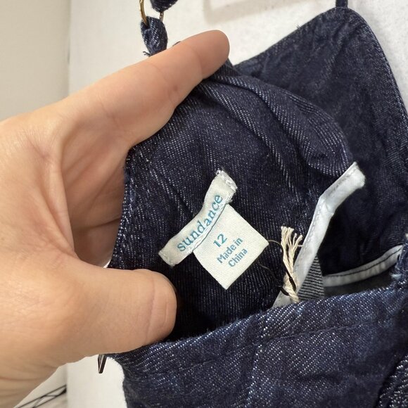 Sundance Dress Womens 12 Blue Denim Floral Spaghetti Strap V Neck Midi A Line - Picture 9 of 10